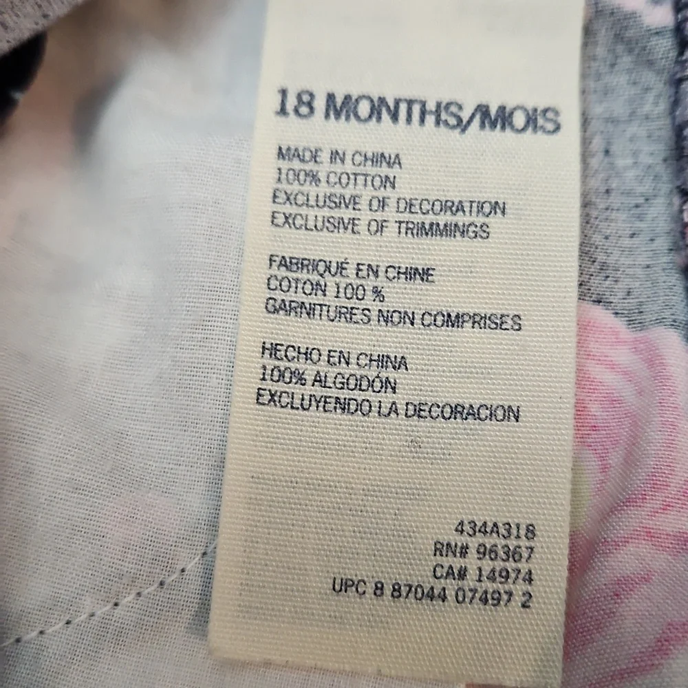 OshKosh B'gosh Girls Floral Overall Dress Jumper 18 Months Vestbak Navy Pink
